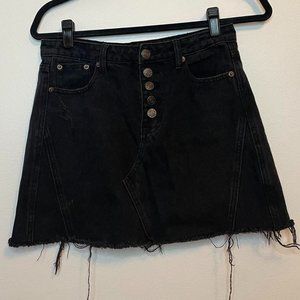 Black Denim Cut Off Mini Skirt